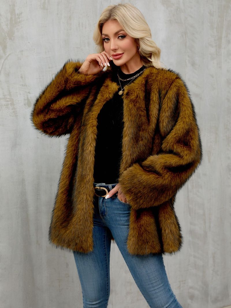 Women's Faux Fur Coat Winter Warm Fluffy Cardigan Jacket Oversized Outerwear For Casual & Office_voghion.com