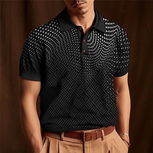 Polo da uomo a maniche corte con colletto stampato in 3D, nuova collezione primaverile casual, con bottoni_voghion.com