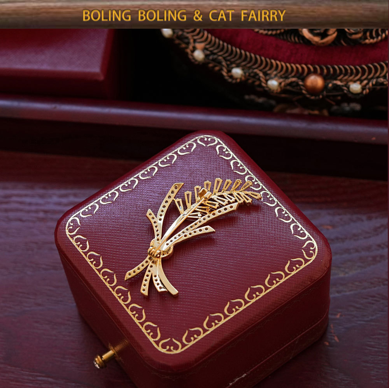 Spilla di grano in stile autunnale e invernale in ottone placcato oro, spilla intarsiata con micro zirconi, spilla di alta qualità_voghion.com