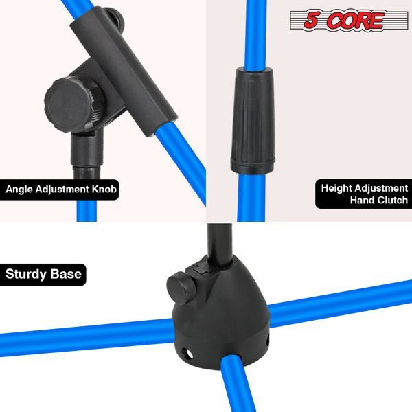 5 Core Tripod Mic Stand Floor Adjustable 18 To 72 Inches Sturdy Boom Arm Holder Microphone Stands Pedestal Para Microfono For Singing MS 080 SKY BLU_voghion.com