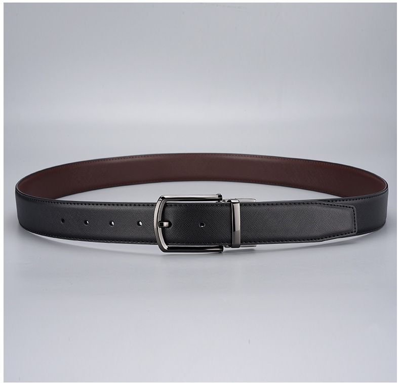 Geschäfts-Rietsleder-Gürtel mat rotéierender Nadelschnall, Casual, villsäiteger duebelsäiteger Lieder fir Männer_voghion.com
