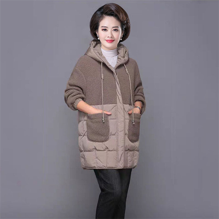 Frauen Gepolsterte Jacken Herbst Winter Mit Kapuze Oberbekleidung 2022 Lose S-4XL Unten Baumwolle Jacke Mid-Länge Lamm Wolle Dicken Mantel_voghion.com