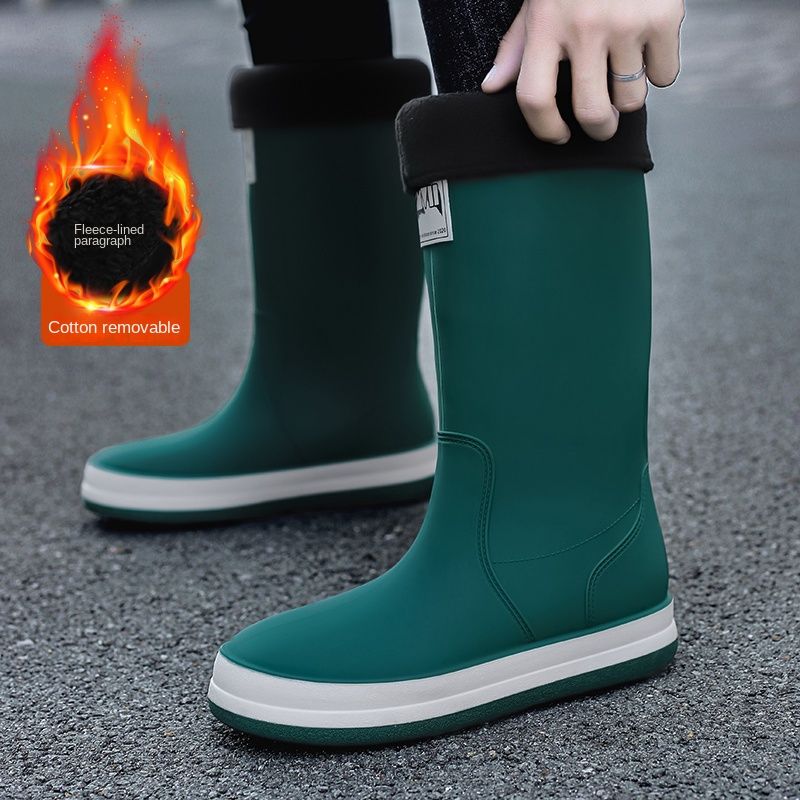 Cotton men's high tube outer waterproof rain shoes, sizes 39-44_voghion.com
