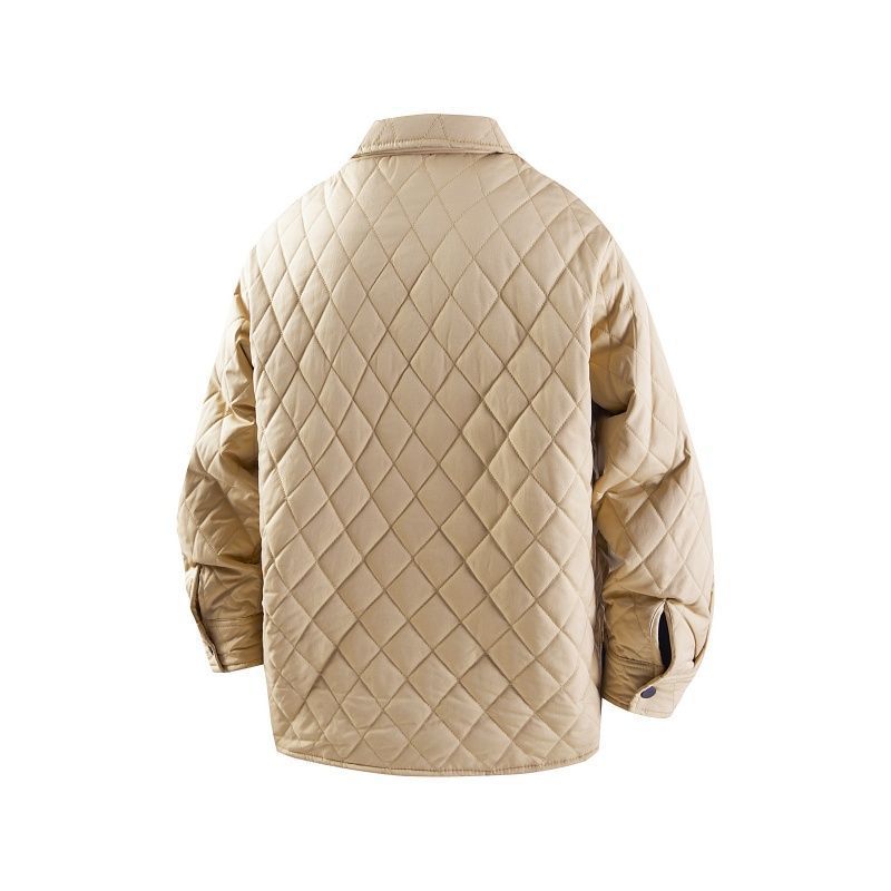 Herrenbekleidung Leichte Steppjacke für Herren mit Rautenmuster – Locker sitzender Freizeitmantel für Paare (Schwarz, Khaki, Beige, Grün, Lila)_voghion.com