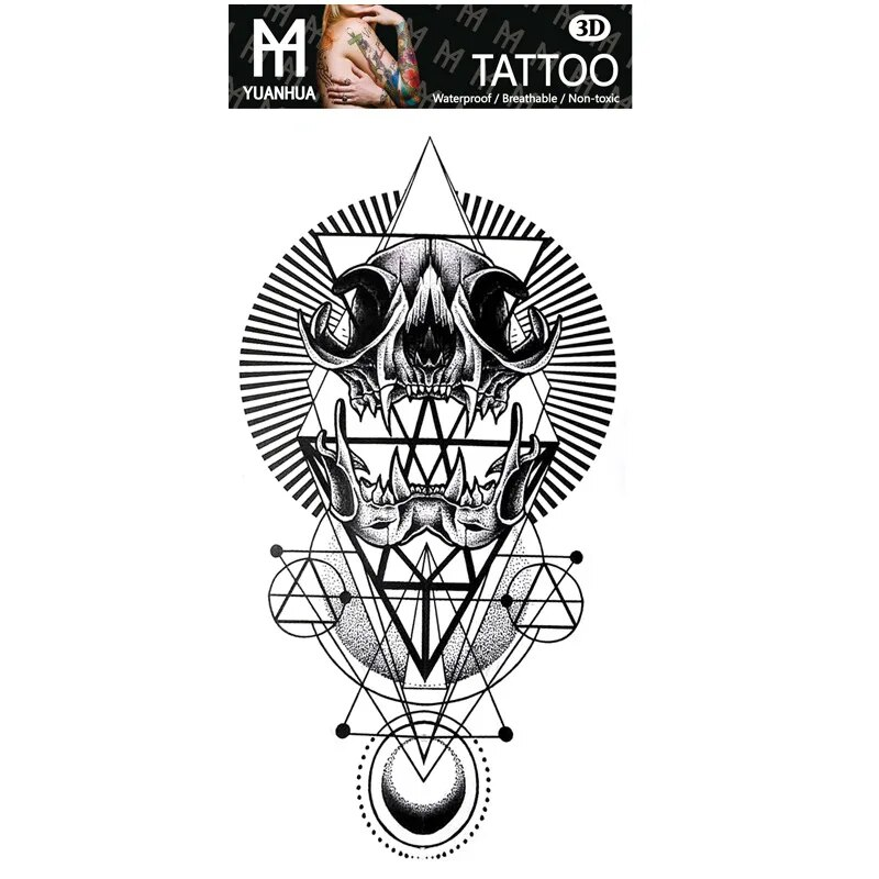 Tatuagem falsa temporária à prova d'água, braço masculino, feminino, cabeça de lobo humano, totem, texto árabe, descartáveis, adesivos falsos, femininos_voghion.com