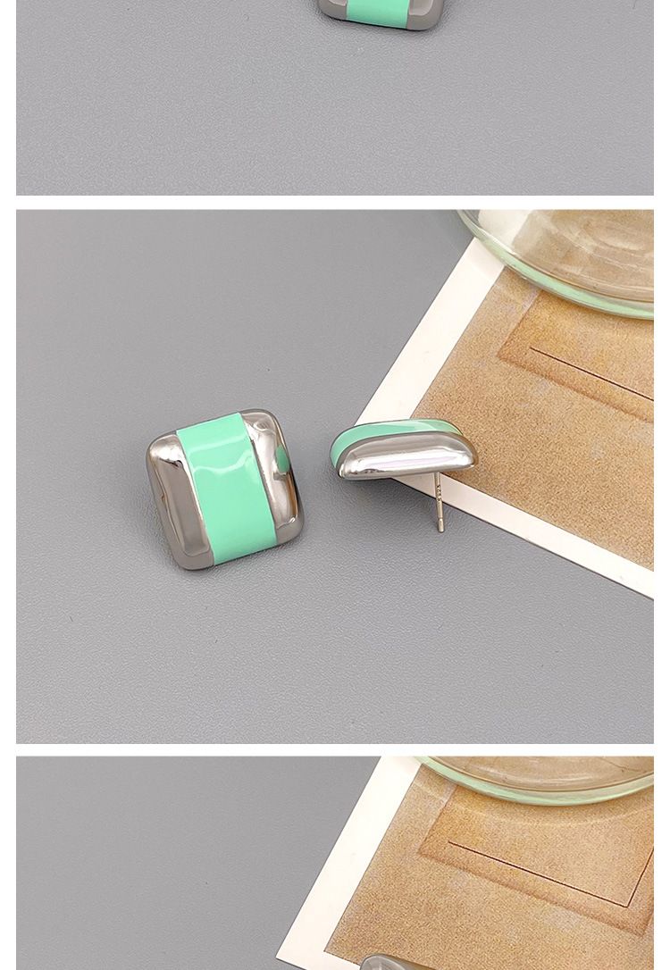 Nuovi orecchini vintage in smalto con motivo geometrico quadrato in argento, semplici e personalizzati accessori per le orecchie Qingdao_voghion.com