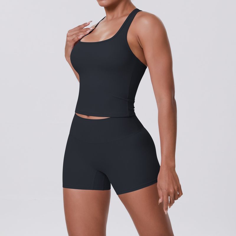 Neues, doppelseitiges, gebürstetes, einfarbiges, eng anliegendes Racerback-Sport-BH-Set für Laufen, Fitness und Yoga für Damen_voghion.com