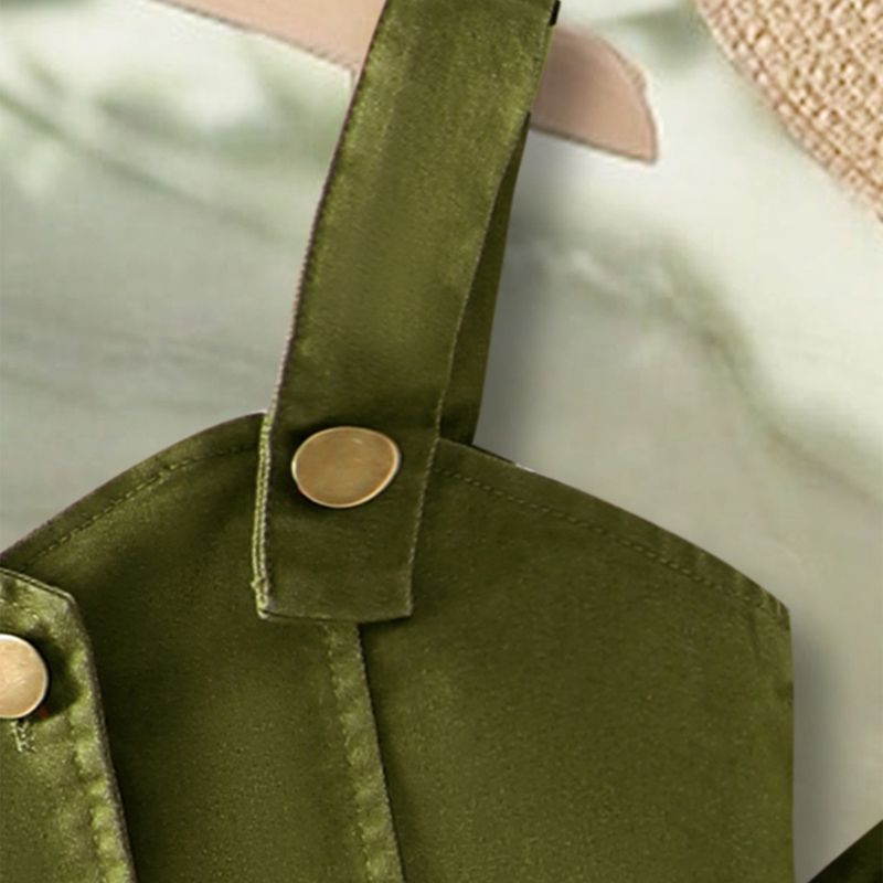 Traje de trabajo para madres e hijos, para niñas, color liso, con tirantes y botonadura sencilla, de mezclilla, talla pequeña y mediana, de dos piezas._voghion.com