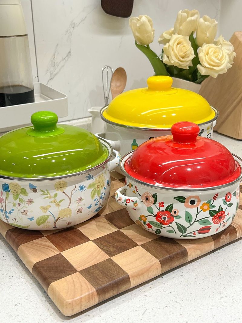 Three-Piece Set Thickened Double-Handled With Lid Baby Food Instant Noodle Flat-Bottom Soup Pot Enamel Cookware_voghion.com