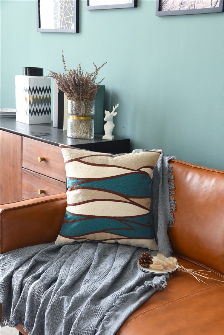 New Nordic Pure Cotton Three-dimensional Marine Life Towel Embroidered Sofa Cushion Color Geometric Embroidered Pillow Case_voghion.com