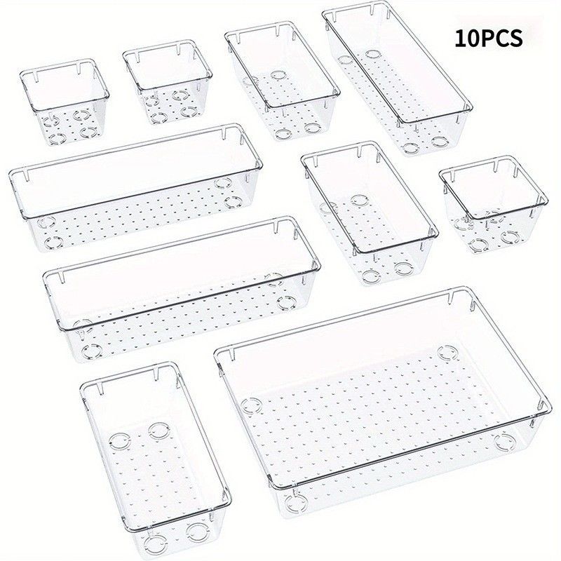 Clear Plastic Drawer Organizer Set - 6-Piece Stackable Storage Bins For Makeup Kitchen Utensils & Bathroom Essentials (Modular Design)_voghion.com
