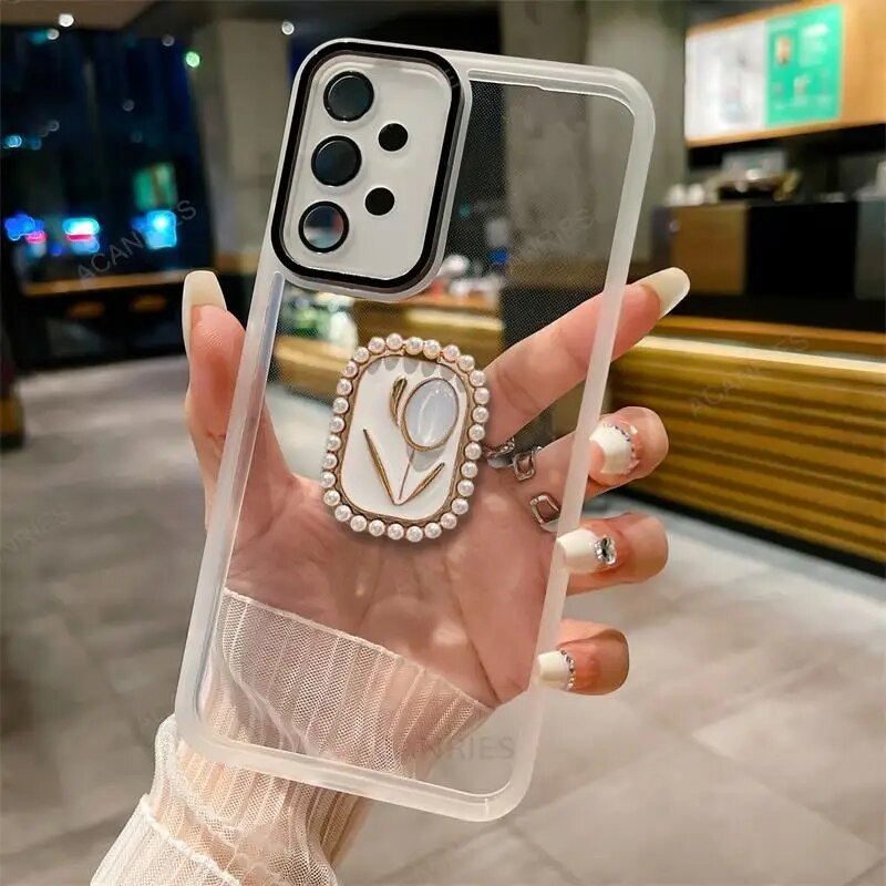 Samsung Galaxy A32 4G 5G A52 A72 A73 A53 A33 A23 A52s Lale Tutucu Şeffaf Silikon Kılıf Standı Kapağı A 32 52 72 73_voghion.com