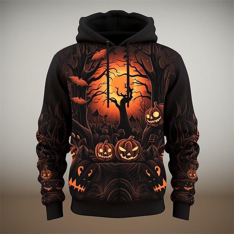 Halloween-Kürbis-Grafik-Hoodie für Herren, verwelkter Baum, 3D-gedrucktes Sweatshirt, Herbst, lässiger Pullover, langärmelige Hoodies, Tops_voghion.com