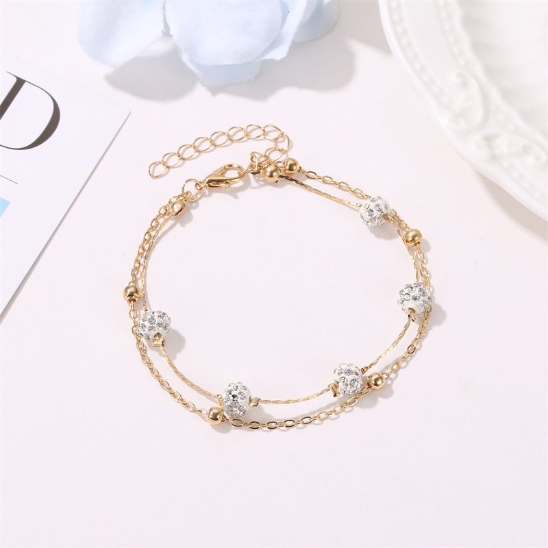niche double layer anklets Shambhala diamond ball crystal anklets for women Multi layer simple alloy beach foot ornaments_voghion.com