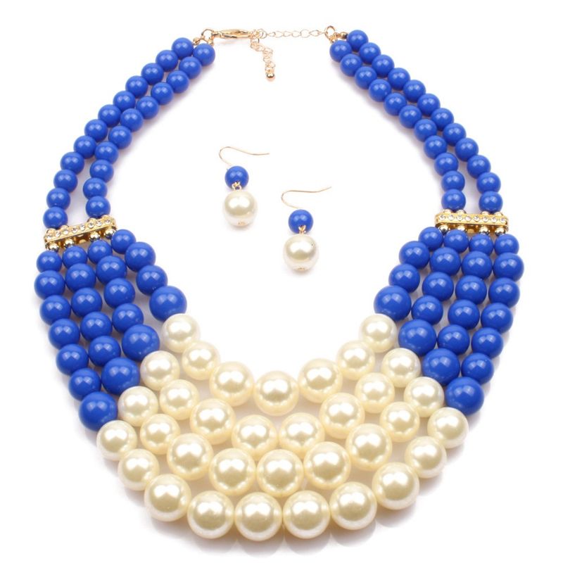 Collar y pendientes cortos de perlas versátiles hechos a mano con múltiples capas_voghion.com