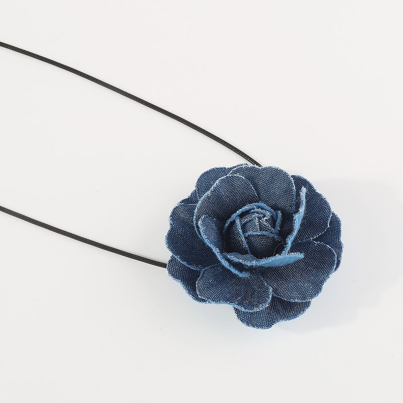 N11261 Halskette mit Rosen in Jeansblau im französischen Stil, würziges Mädchenband, Halsband mit Schlüsselbeinkette_voghion.com