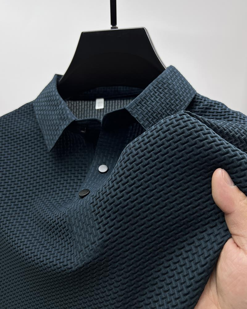 Hoogwaardig kort T-shirt van ijszijde van mesh voor overhemdkraag, zomers effen nieuw glijdend poloshirt, heren met halve mouwen_voghion.com