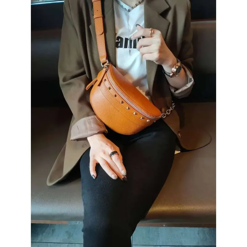 Designer Bags 2025 Genuine Female Korean Version Soft Leather Chest Ins Youth Willow Studs Crossbody Waist For Women_voghion.com