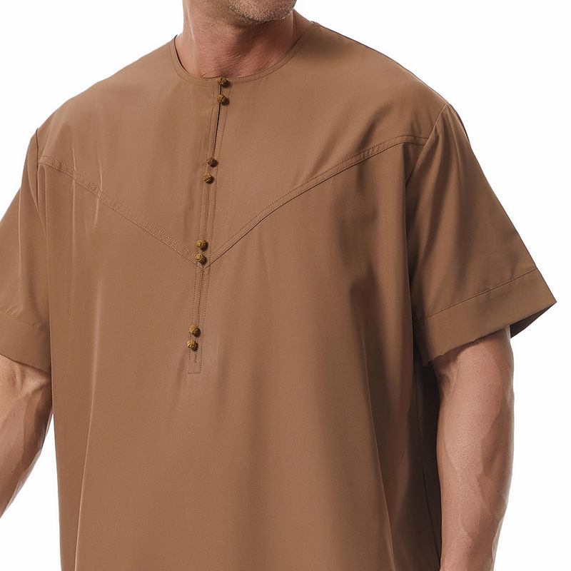 Herrenbekleidung Robe Kurzarm Langes Hemd Nationalität Kleidung_voghion.com