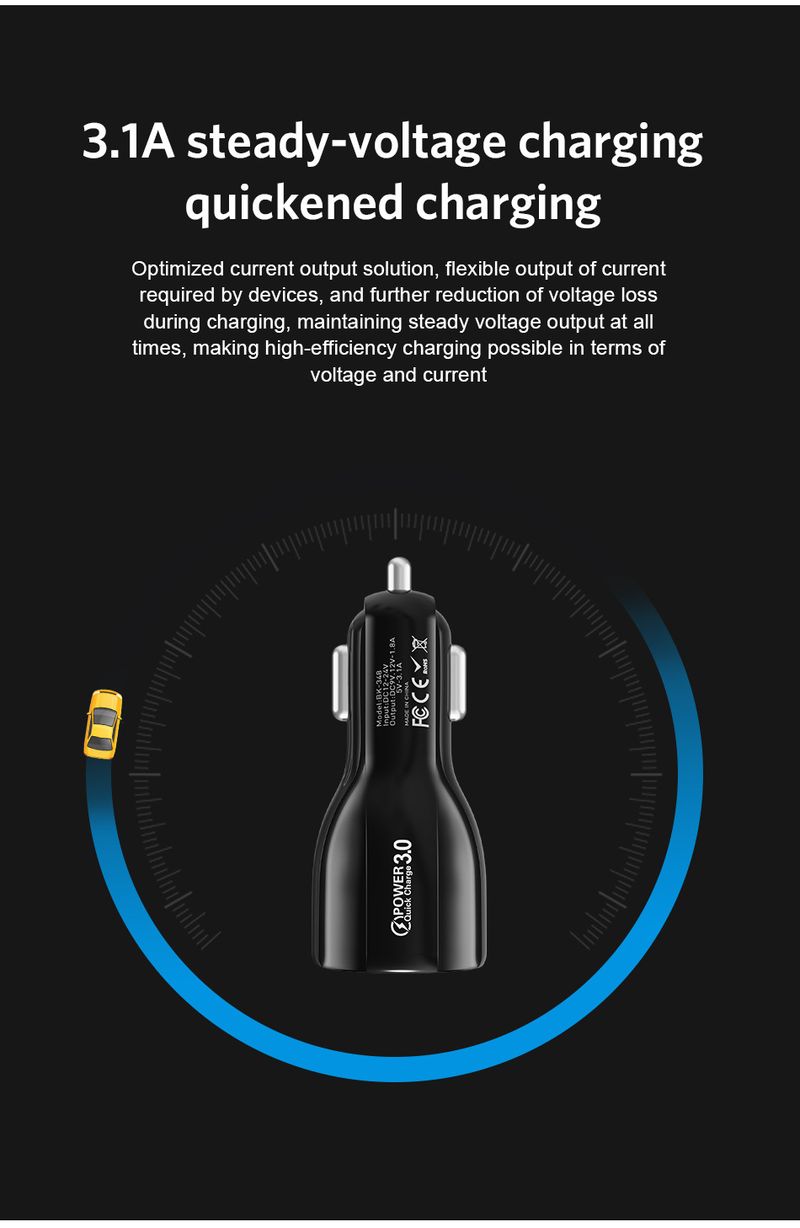 Mūzikas festivāls 6A divkāršais USB QC3.0 ātrais tālruņa lādētājs vienai līdz divām automašīnas uzlādēm_voghion.com