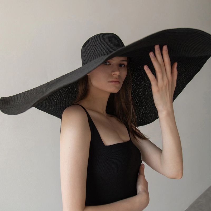 Vendita calda pieghevole da donna oversize floppy paglia 70 cm di diametro grande tesa cappelli estivi da sole Panama viaggio spiaggia cappello all'ingrosso_voghion.com