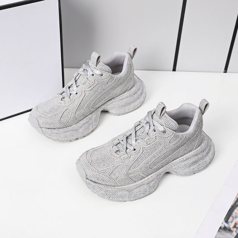 Starry Sky Water Explosion Street Style Women's Doubles Lace 2025 Thick Bottom Full Diamond Luxury Casual Dad Shoes_voghion.com