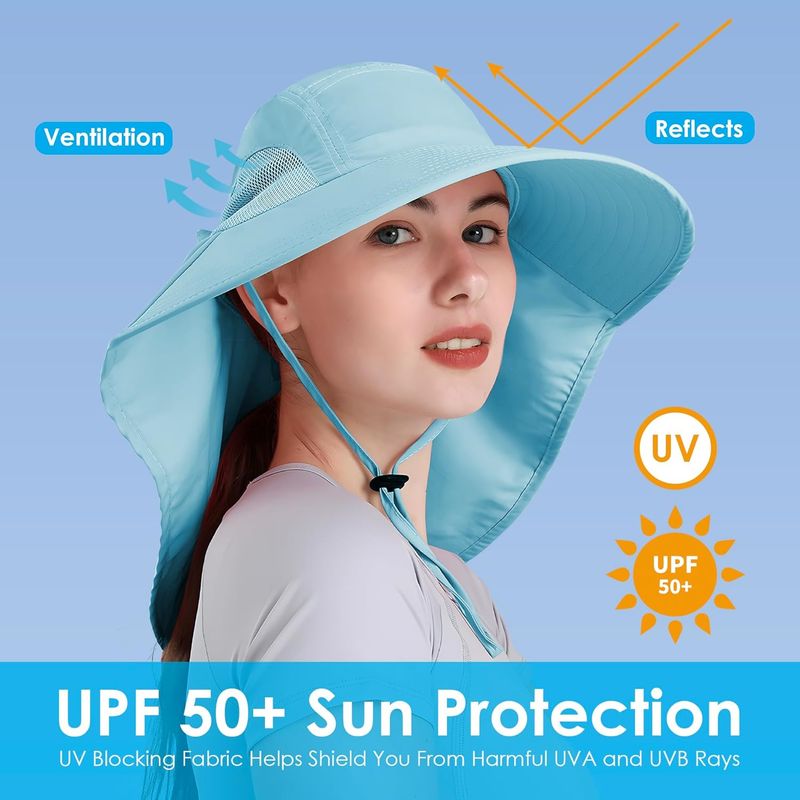 Womens Sun Hat UV Protection, Foldable Waterproof Wide Brim Bucket Hats With Neck Flap For Summer Beach Fishing Hiking_voghion.com