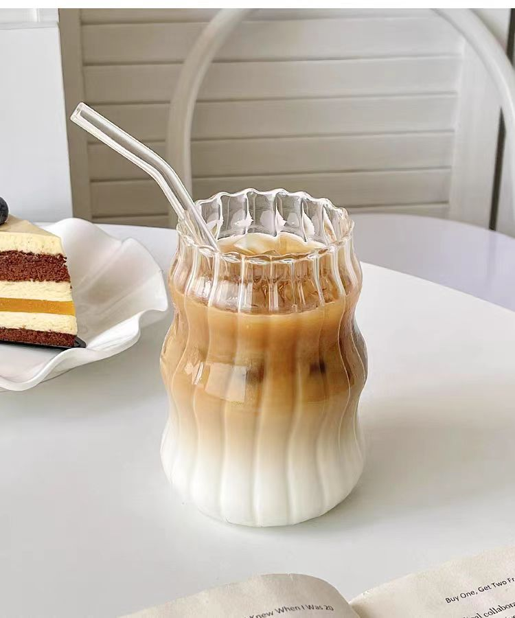 Chubby Dudu Kaffeeglastasse mit Strohhalm im Ins-Stil, für den Haushalt, für Mädchen, hoch aussehend, kaltes Wasser, Milch, Teetasse_voghion.com