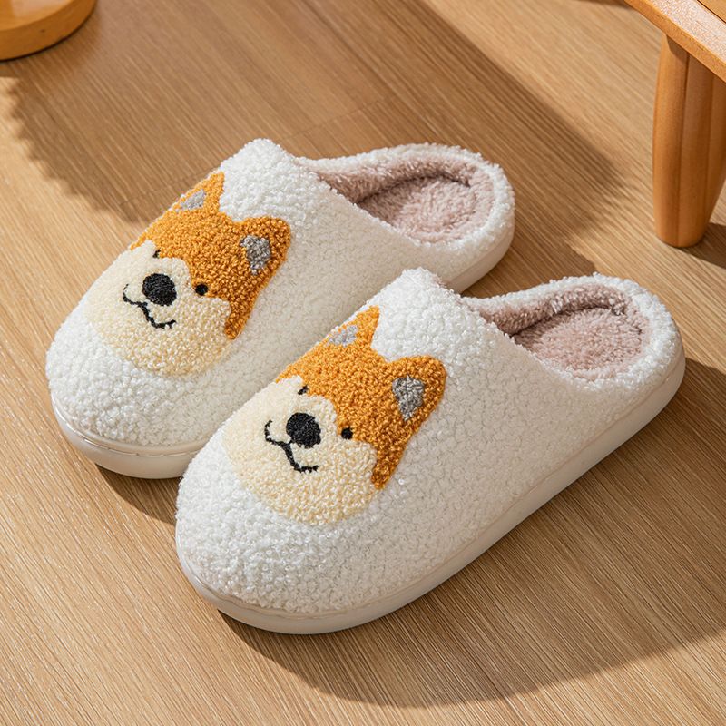 Cixi Pantofole da interno in cotone per donna, con motivo a cartoni animati, coppia di corgi, calde e antiscivolo, per uomo_voghion.com