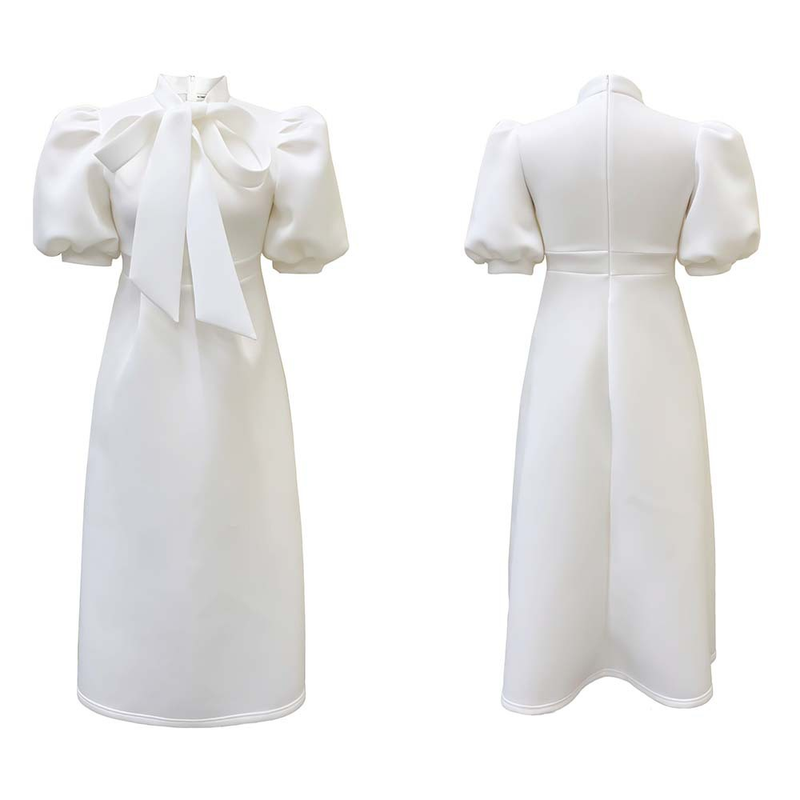 Rochie de banchet pentru femei de marime mare de vara nou bowknot doamnelor de culoare solida fusta cu maneca scurta _voghion.com