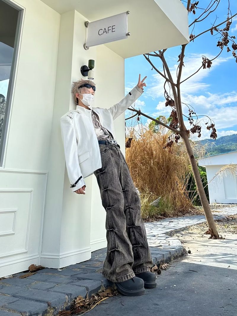 Men's Clothing Retro Old Wasteland Style Vintage Washed Distressed High Street Jeans For Men - Retro Wide Leg Trousers With Wrinkled Texture_voghion.com