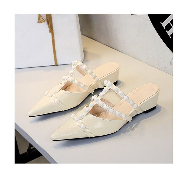 Pearl Chain Bag Head Drag, Comfortable And Versatile Outside Wear, High-end Temperament, One-pedal Women's Shoes_voghion.com