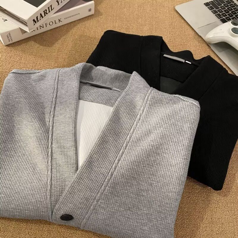 Autumn Winter New American Style Knitted Sweater Men's Loose V-Neck Cardigan Sweatshirt Trendy Casual Jacket Men_voghion.com