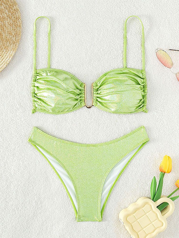 Women's Solid Color Triangle Bikini Set - European & American High-Cut Beach Swimsuit For Summer_voghion.com