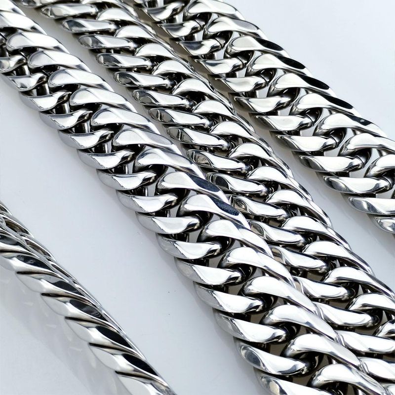 Very Heavy Men's 22mm Width Steel Original Color No Buckle Very Long Solid Chain Necklace_voghion.com