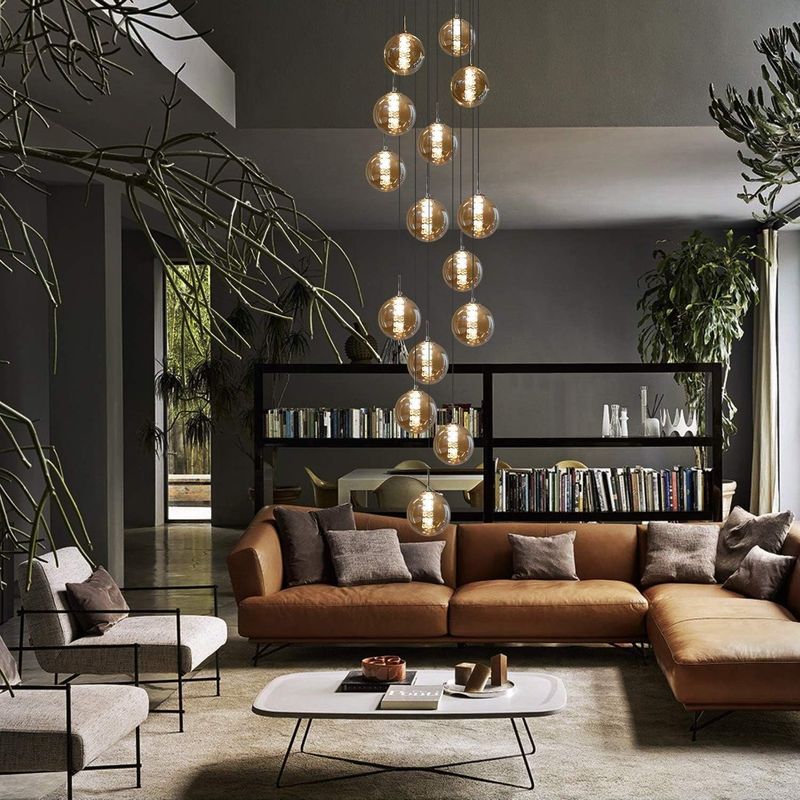 Glitzerlife Pendelleuchte Esstisch Pendellampe Modern - Höheverstellbar Hängeleuchte Kronleuchter 15-Flammig Aus Glas In Farbe Bernstein Für Küchen Flur Wohzimmer_voghion.com