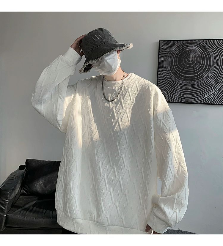 Herren-Sweatshirt mit besticktem Jacquard-Muster, langärmelig, lässig, Pullover-T-Shirt für Frühlings- und Herbstmodetrends_voghion.com