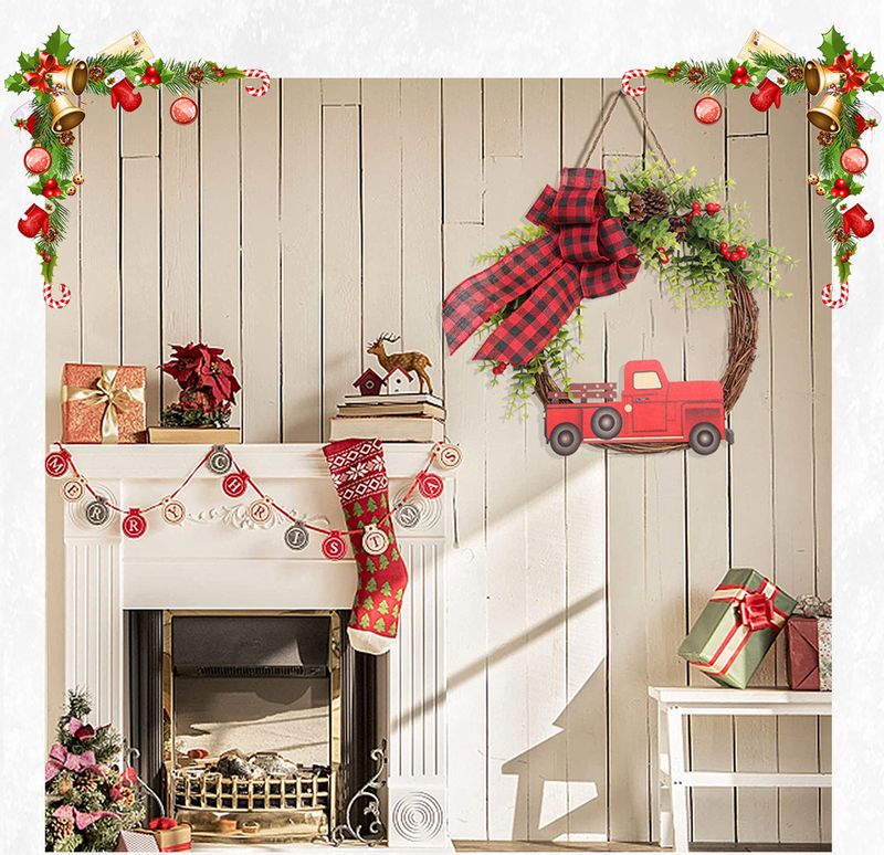 Ghirlanda di simulazione natalizia ciondolo ad anello in rattan decorazioni natalizie fiocco per auto rossa decorazione per appendere la porta_voghion.com