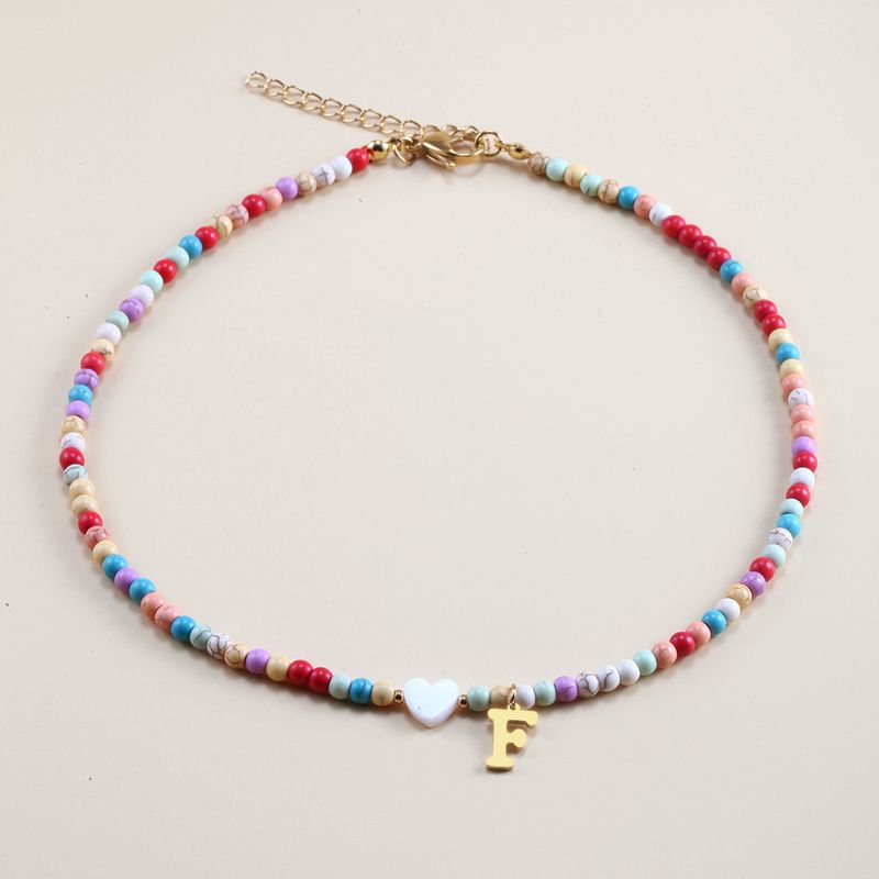 Vendita calda transfrontaliera in acciaio inossidabile oro 26 lettera inglese ciondolo conchiglia amore colore misto turchese collana fai da te clavicola_voghion.com