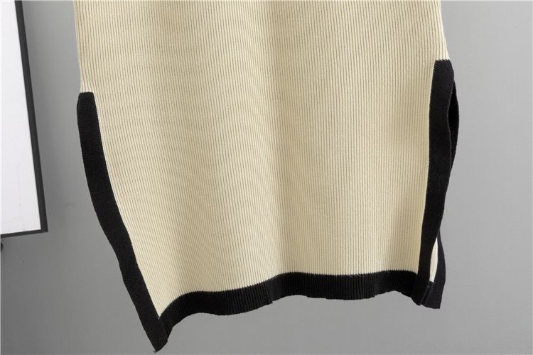 K Dames licht en volwassen gebreid pak; nieuwe kleurblokkerende top met ronde hals en splitrok, tweedelige set met temper_voghion.com