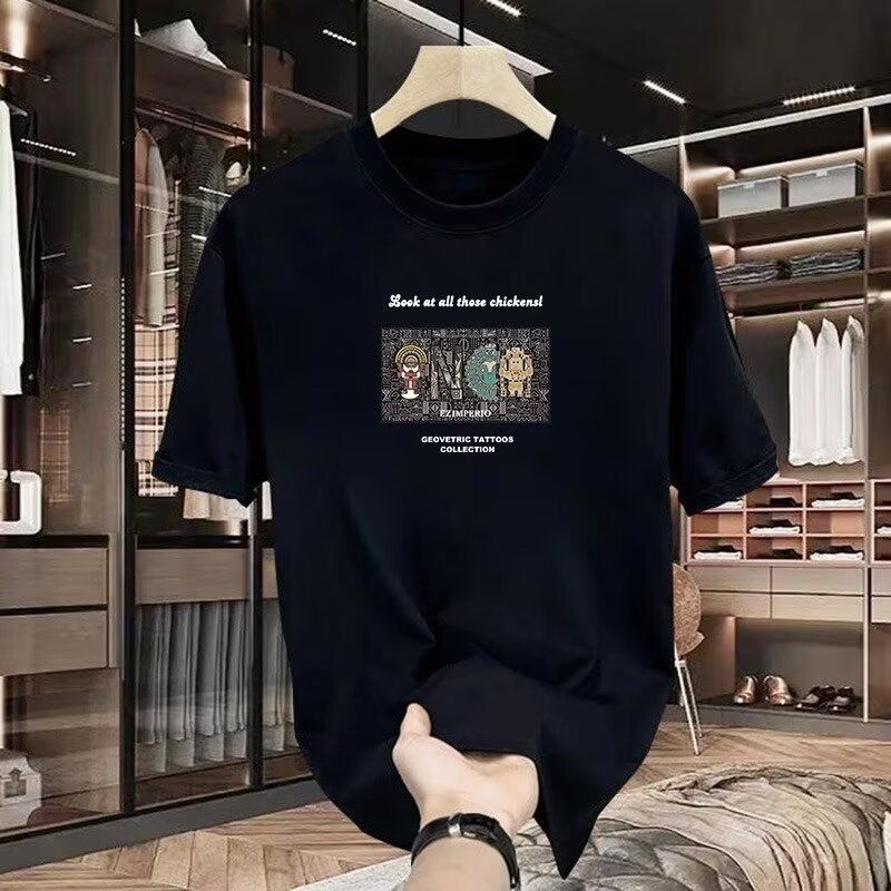 Men's Clothing Summer heavyweight cotton short sleeved T shirt men's trendy brand ins loose casual round neck printed T shirt trendy half sleeve_voghion.com