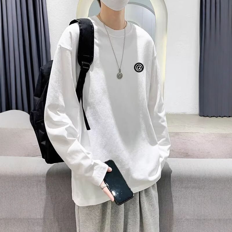 Maglietta a maniche lunghe con scollo tondo per adolescenti, stile primaverile e autunnale, interno in cotone con strato di base, felpa con cappuccio per uomo,_voghion.com