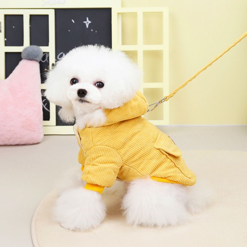 Dog autumn and new Teddy pet clothing winter plush corduroy pull loop two legged cotton clothes_voghion.com