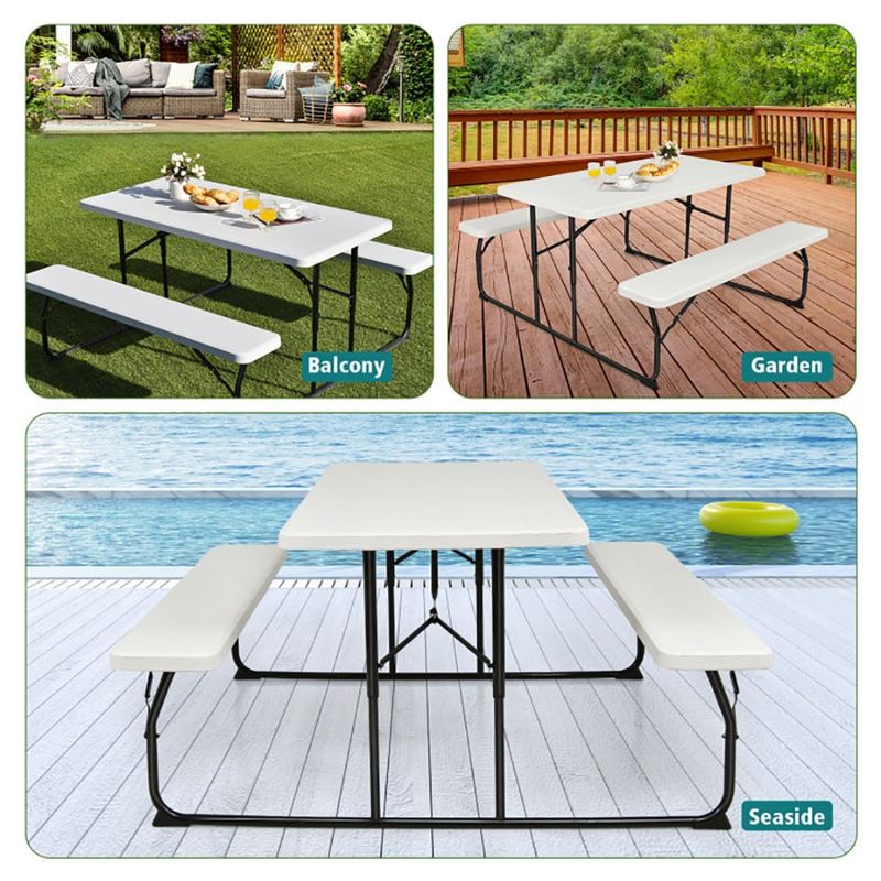 Indoor And Outdoor Folding Picnic Table Bench Set With Wood-like Texture_voghion.com