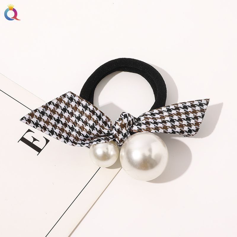 Hair Bow - Black & Houndstooth Pearl Hair Tie Set, Elegant Hair Accessories For Women (3PCS, Adjustable, 5mm Pearls)_voghion.com
