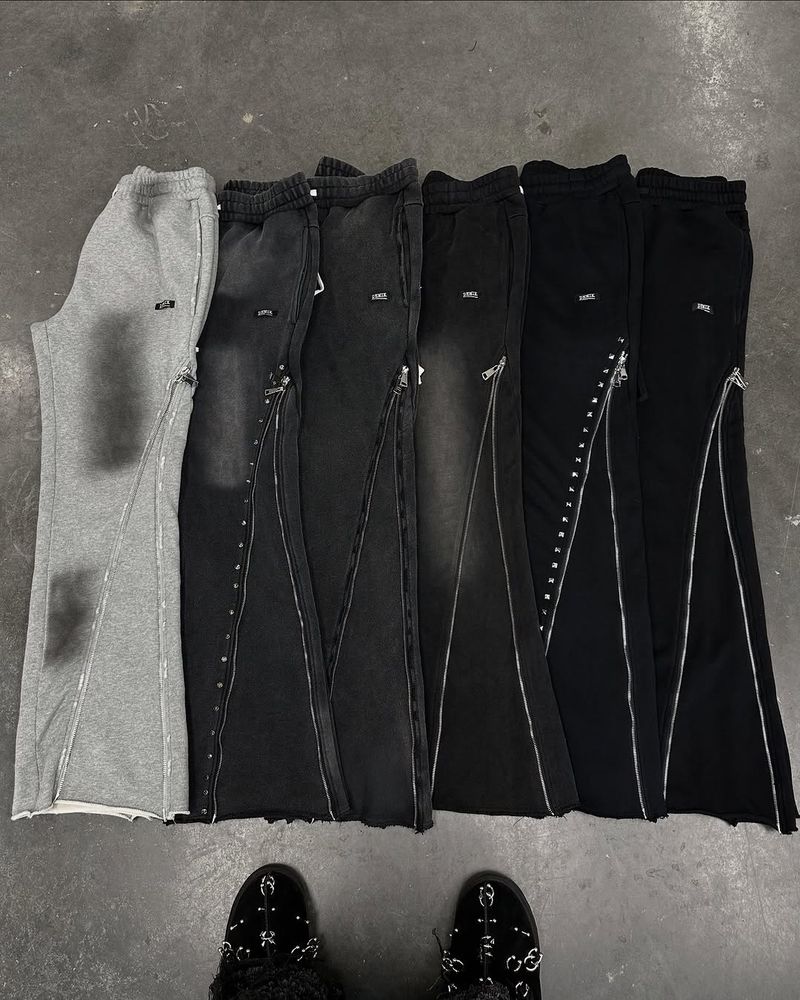 Herrenbekleidung Hosen Schwer gestrickt Reißverschluss Design Street Style Nischenmode Altmodische Threaded Casual Pants_voghion.com