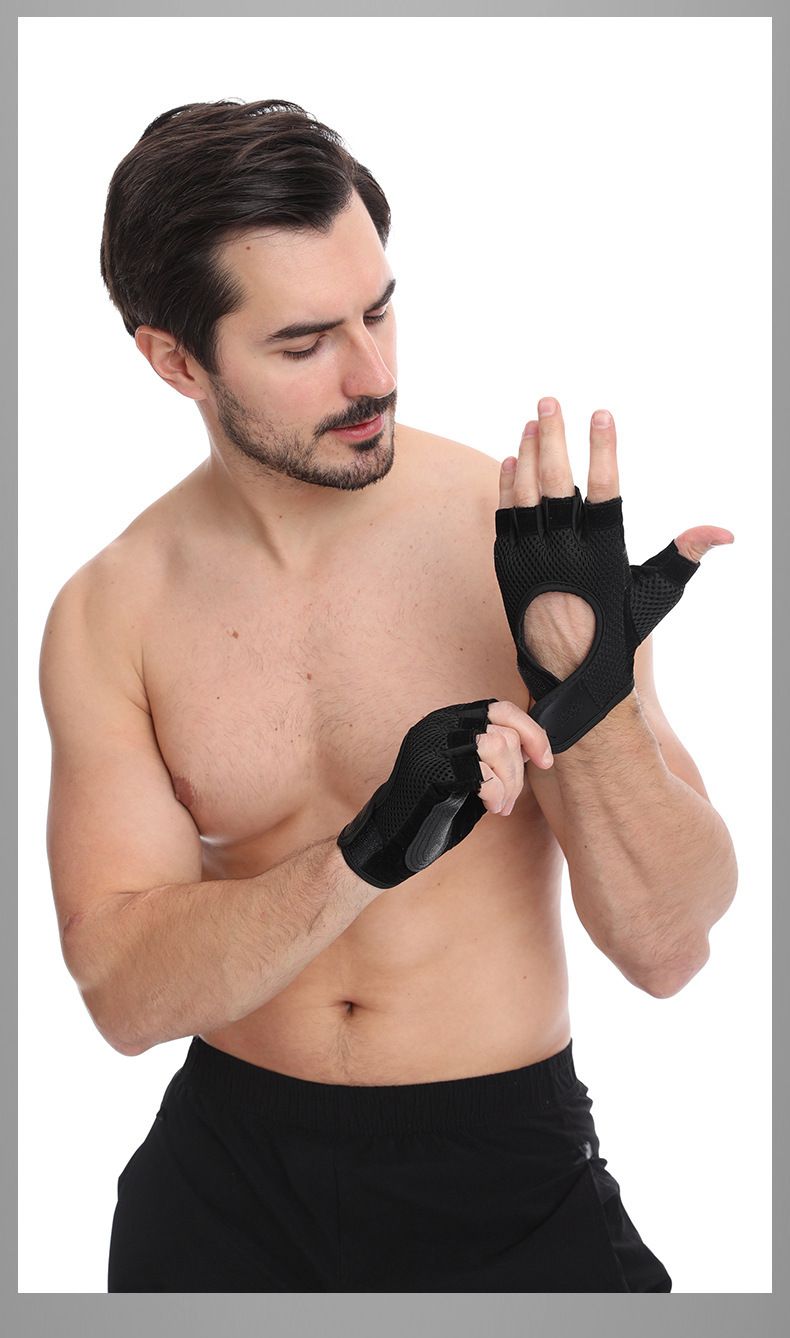 Fitnesshandschuhe für Herren, rutschfeste Halbfinger, Anti-Hornhaut, Gerätetraining, verschleißfest, Kraftunterstützt, Klimmzug_voghion.com