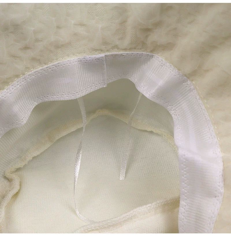 Pearl Mesh Pleated Fungus Edge Hat Women's Wide-brimmed Bucket Hat Outing Basin Hat Summer Breathable Sun Hat_voghion.com