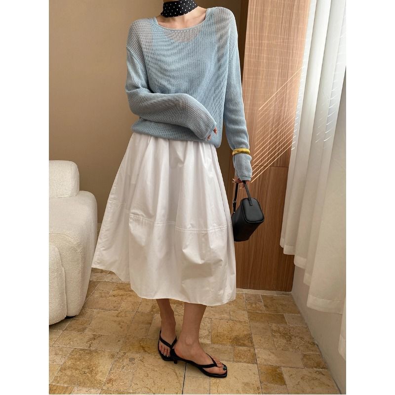 LazyZoom Sinan Lightweight Paper-Thin Tencel Linen Relaxed Sun Protection Knit Vest Set SN7342_voghion.com