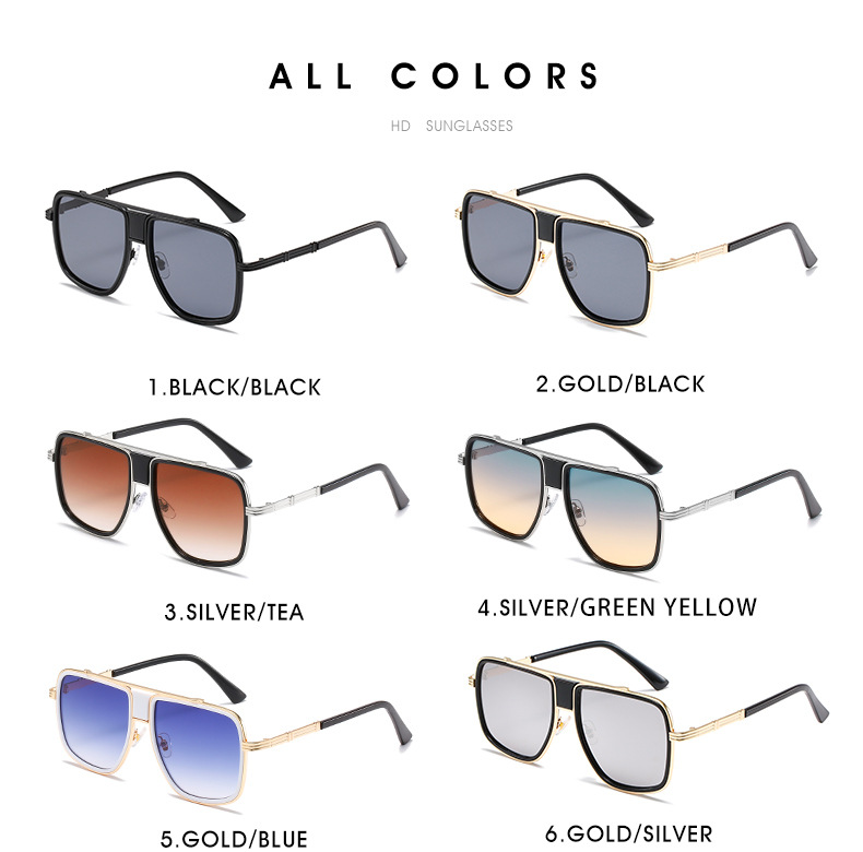 Occhiali da sole con occhiali da sole in metallo sfumato al tramonto con montatura quadrata di grandi dimensioni per uomo e donna Occhiali con protezione UV all'ingrosso_voghion.com